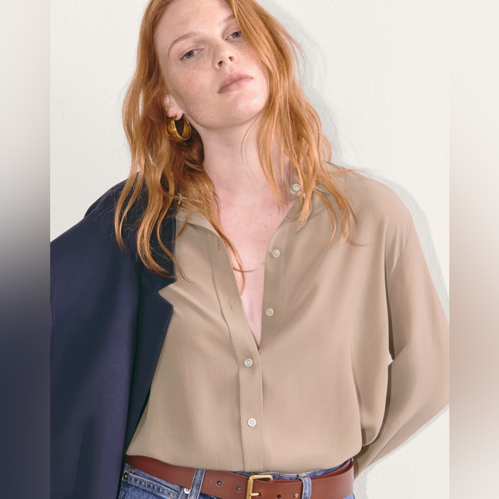 Everlane Beige Button-Up Blouse